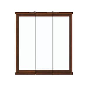 Irving 30 in. W x 33 in. H Large Rectangular Tri Fold Wood Framed Wall Mounted Bathroom Vanity Mirror in Walnut