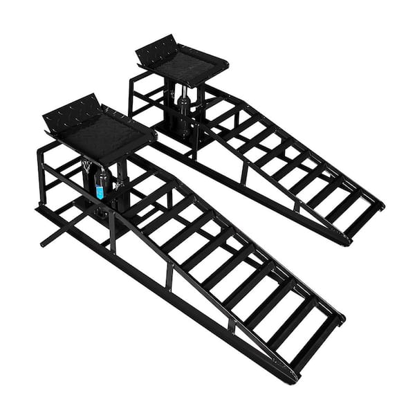 Hydraulic Steel Car Service Ramps 5.5 Ton Low-Profile High-Lift Auto Ramps with Support Jack for Garage Repair 2-Pack