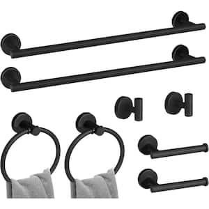 8-Piece Bath Hardware Set Wall Towel Bar, Toilet Paper Holder, Hand Towel Ring, and Robe Hook in Stainless Steel Black