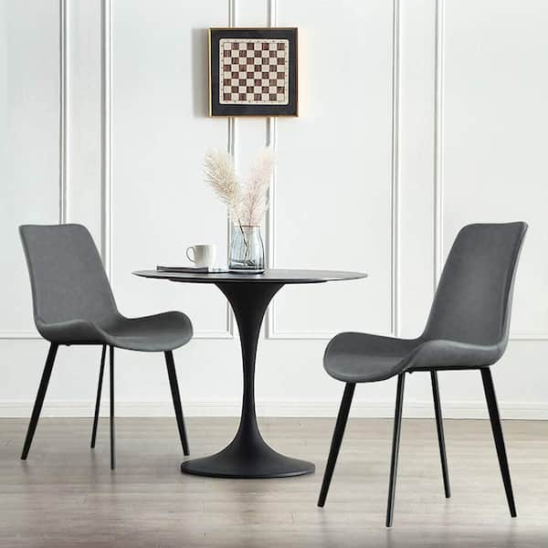 fiziti Gray Faux Leather Dining Chairs Modern Leisure Upholstered Kitchen Chair with Metal Legs (Set of 2)