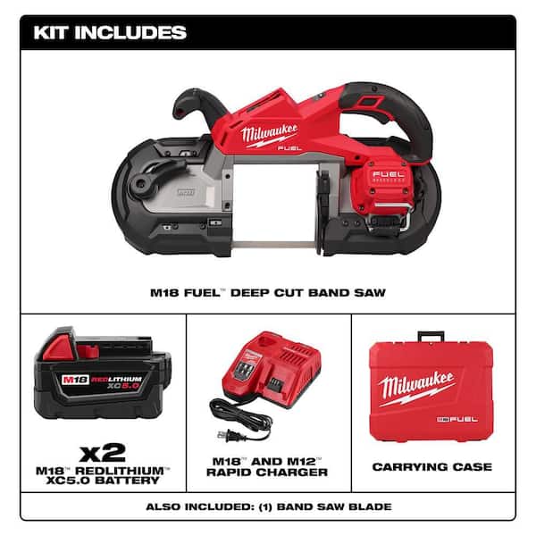 M18 FUEL 18V Lithium-Ion Brushless Cordless Deep Cut Band Saw with (2) M18 REDLITHIUM XC5.0 Battery and Rapid Charger