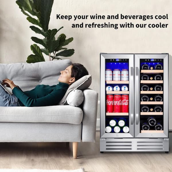 Dual Zone 24 in.18-Bottle Wine and 88-Can Built-In and Freestanding Beverage Cooler, Stainless Steel