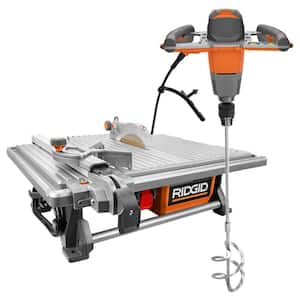 6.5 Amp Corded 7 in. Table Top Wet Tile Saw with Single-Paddle Mixer