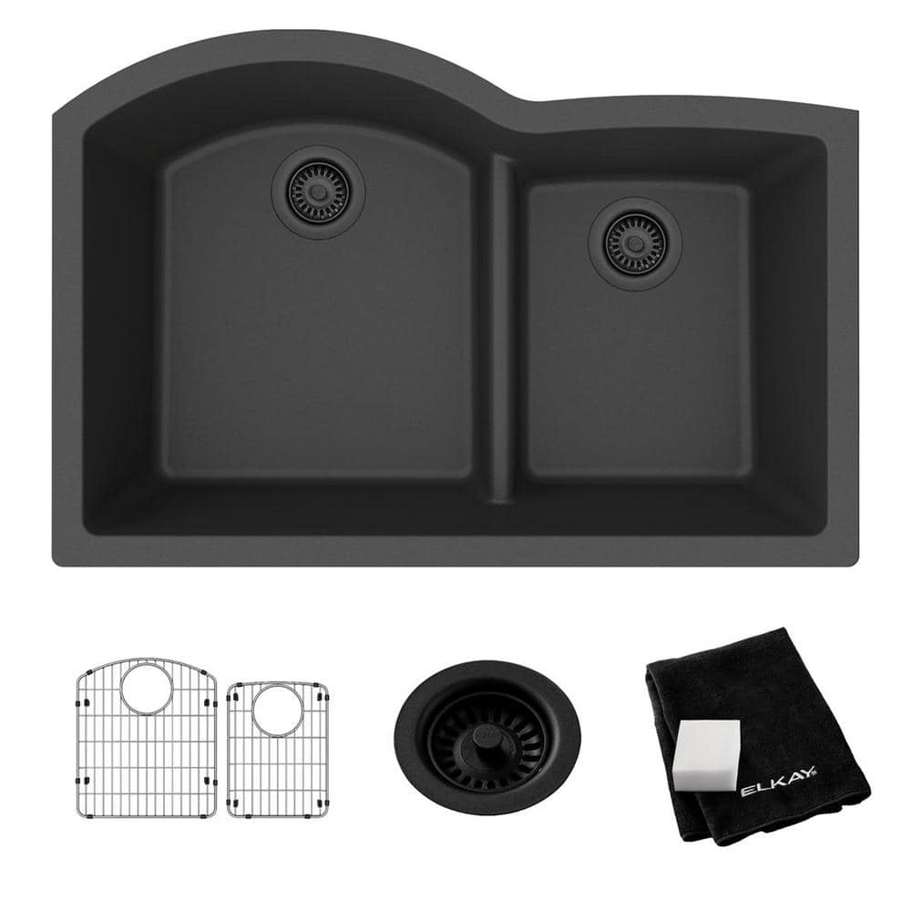 Matte Black Stone Double Bowl Undermount Kitchen Sink