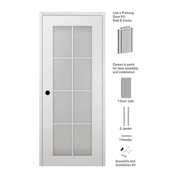 Smart Pro 8Lite 18 in. x 96 in. Right-Hand Frosted Glass Polar White Composite Wood Single Prehung Interior Door