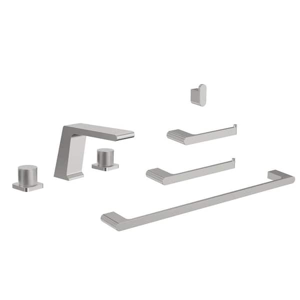 Morvix Waterfall 8 in. Widespread Double Handle Bathroom Faucet and Towel Rack Set in Brushed Nickel Drain Not Included