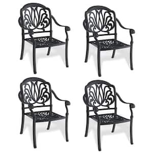Black Frame Cast Aluminum Outdoor Dining Chair, Stackable Chairs with Cushions In Random Colors (4-Piece)