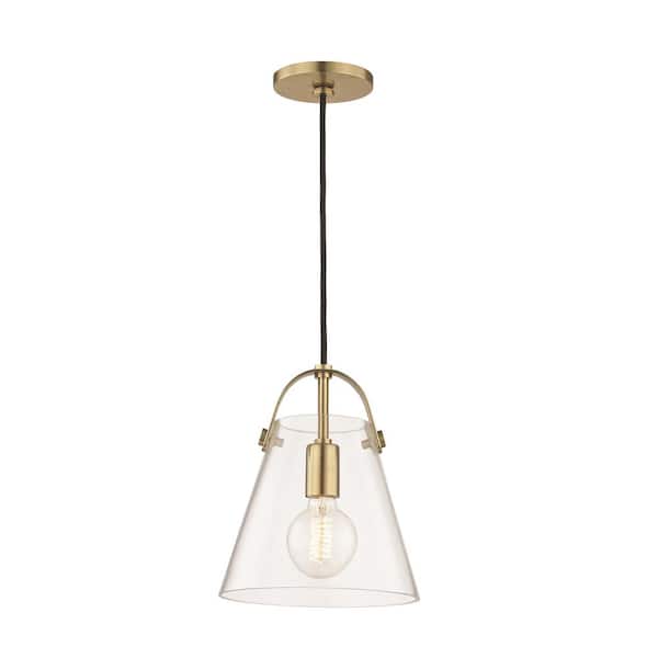 Mitzi by Hudson Valley Lighting Karin 1-Light Aged Brass Small Pendant with Clear Glass