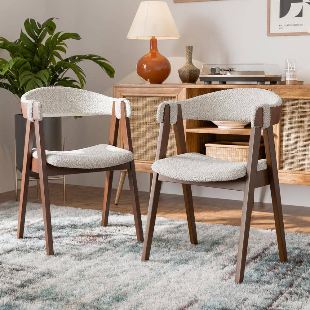 Walnut and Boucle Upholstered Mid-Century Modern Side Chair
