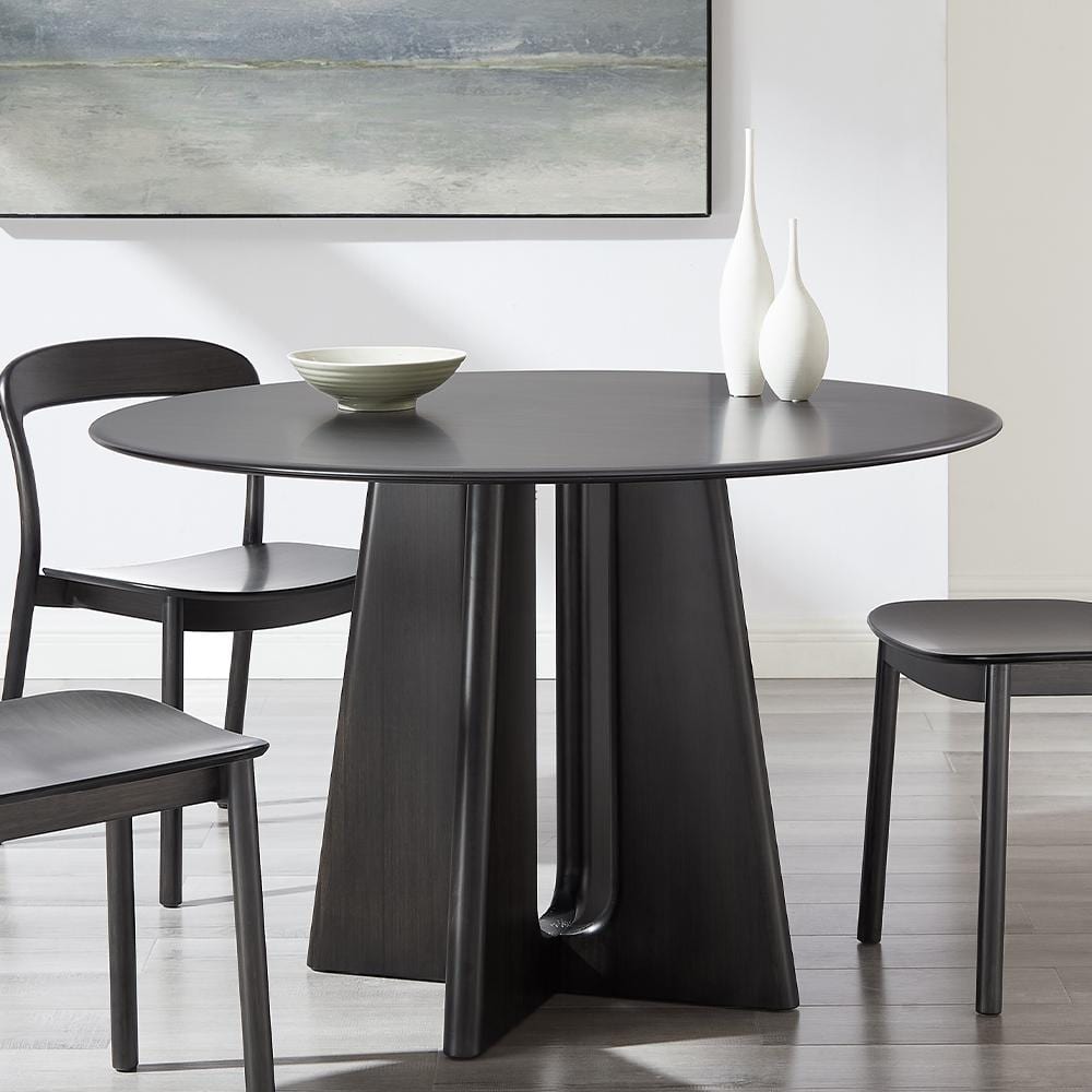 Lenor Charcoal Bamboo 48 in. Pedestal Dining Table Seats-4