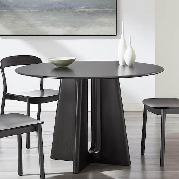 Unbranded Lenor Charcoal Bamboo 48 in. Pedestal Dining Table Seats-4