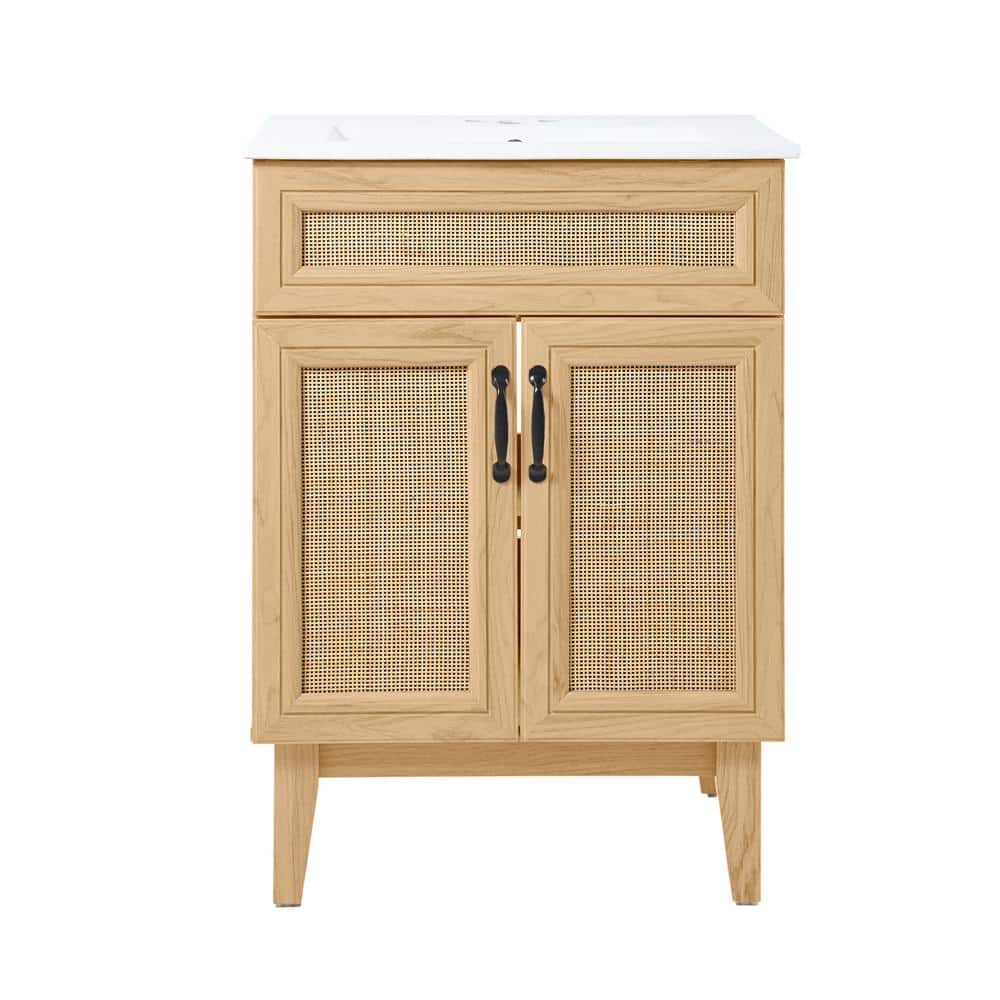 Javer 24" Oak Rattan Modern Farmhouse Bath Vanity Cabinet