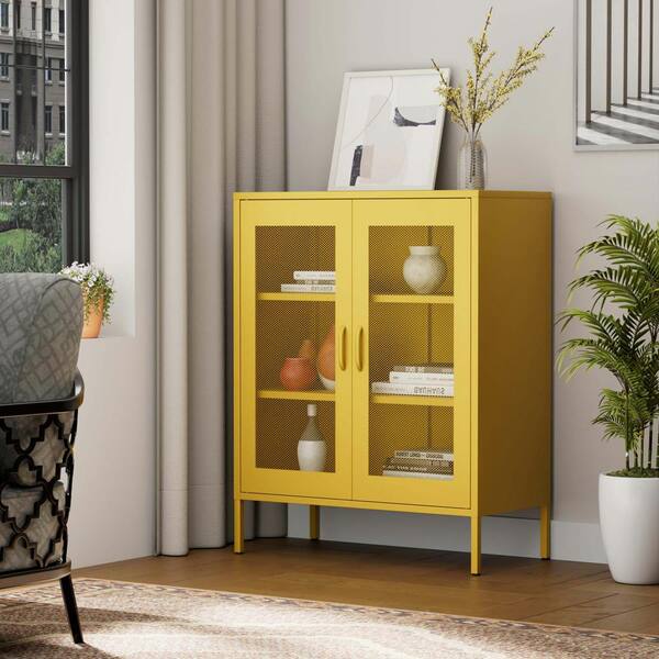 NEMETH リネン ケース パターン 31.5 in. W x 15.75 in. D x 49.96 in. H Yellow Linen Cabinet Metal