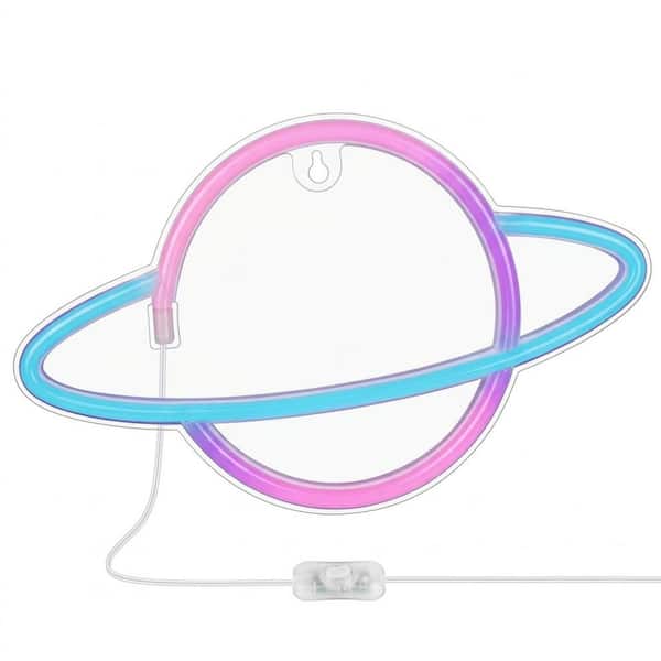 ネオン管 BEAUTIFUL DAY TO START 14*9インチ オーダー Afoxsos Saturn Series Neon Planet LED Wall Decor USB Powered Blue
