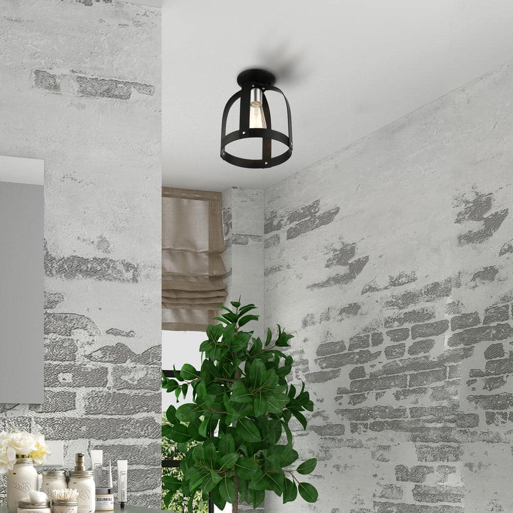 Stoneridge Textured Black and Brushed Nickel 1-Light Semi-Flush Mount