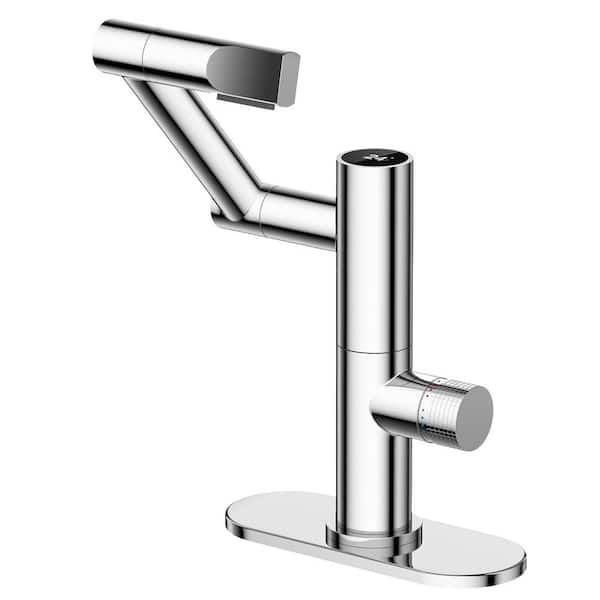 FURUISI Single Handle Mid-Arc Bathroom Faucet with Deckplate Included and Spot Resistant in Chrome