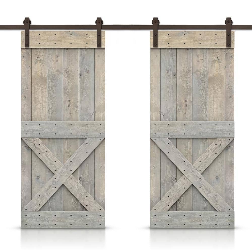 Mini X 72 in. x 84 in. Smoke Gray Stained DIY Solid Pine Wood Interior Double Sliding Barn Door with Hardware Kit price history on PriceWatchPro