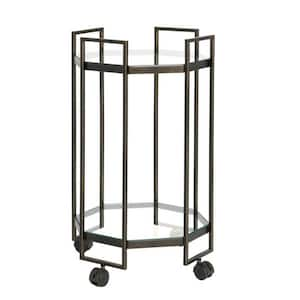 Octagon Black Metal Bar Cart with Wheels