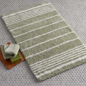 Company Cotton Plush Spa Stripe 24 in. x 34 in. Willow Bath Rug