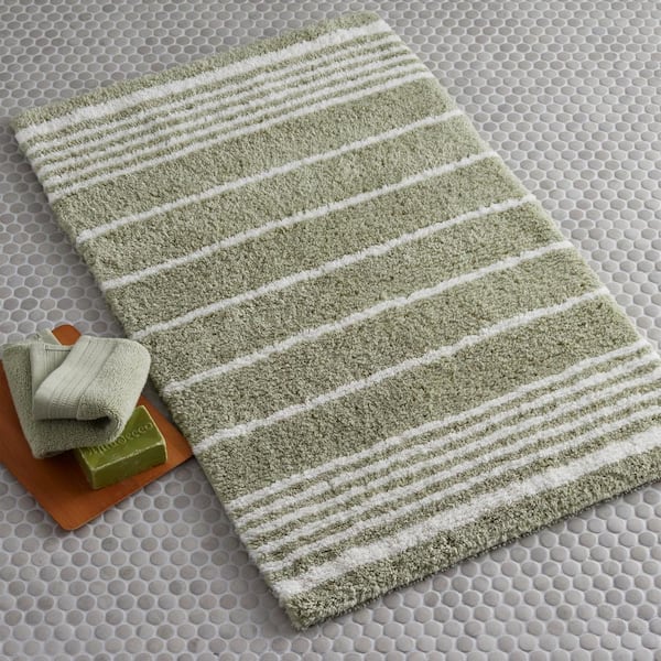 Company Cotton Plush Spa Stripe 13 in. x 40 in. Willow Bath Rug