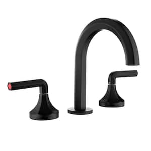 8 in. Widespread Double Handle 1.2 GPM Bathroom Faucet with Quick Connect Hose and Water Supply Hose in Matte Black