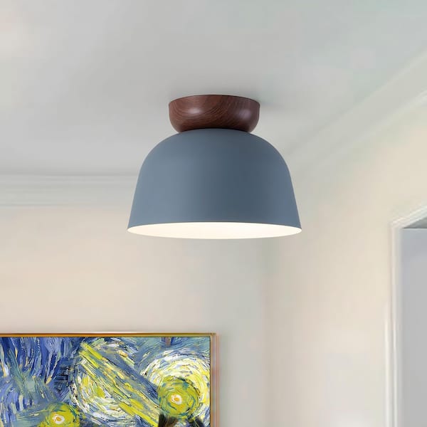 Lily 11 in. 1-Light Macaron Blue Flush Mount