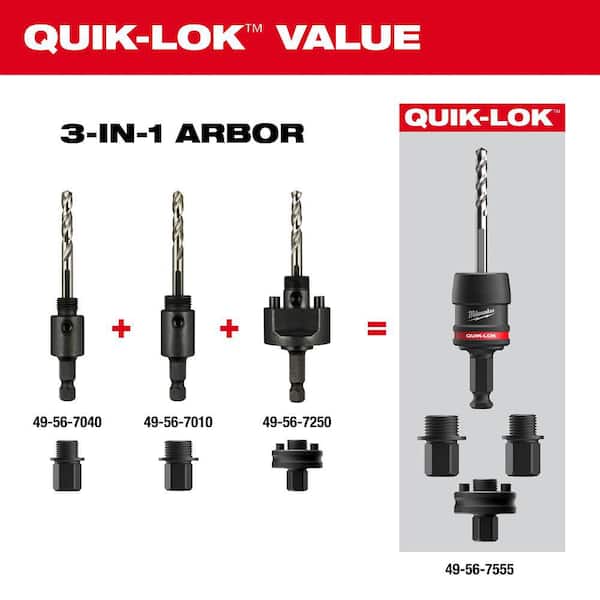 Milwaukee (5 pc) 7/16 IN QUIK-LOK Hole Saw Arbor SET WITH 12PC