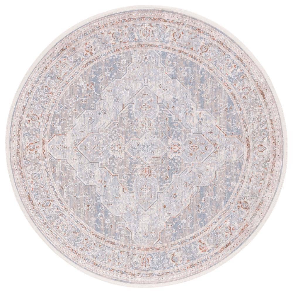 Lustrous Blue & Beige Round Viscose Area Rug, 6'7"