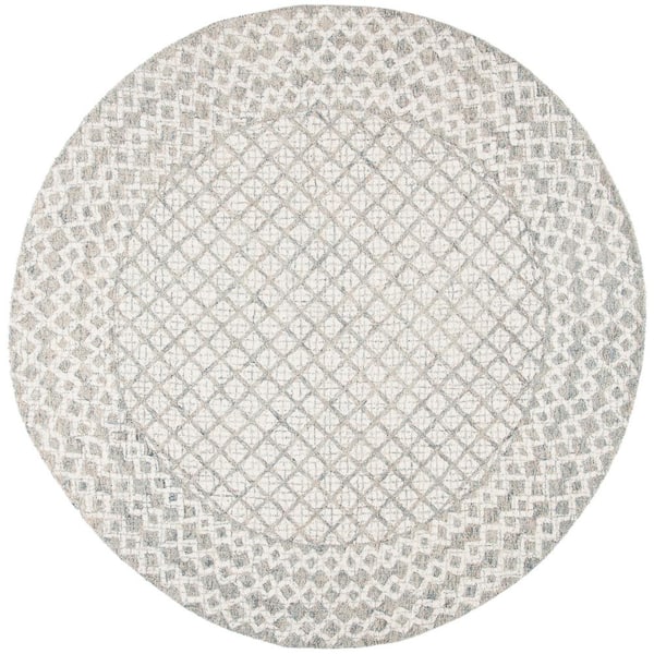 SAFAVIEH Abstract Ivory/Gray 8 ft. x 8 ft. Geometric Distressed Round Area Rug