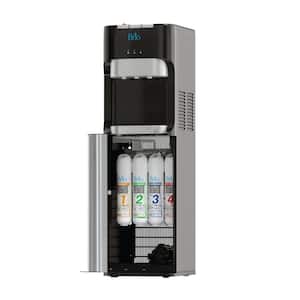 Hot Cold and Room Temp Filtered Water Dispenser Cooler POU, Tri-Temp, Black and Brush Stainless Steel, Essential Series