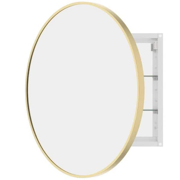 28 in. W x 28 in. H Round Gold Aluminum Alloy Metal Frame Medicine Cabinet with Mirror