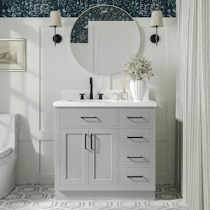 Hepburn 36 in. W x 22 in. D x 36 in. H Single Sink Freestanding Bath Vanity in Grey with Carrara Quartz Top