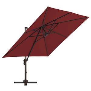 10 ft. Aluminum Cantilever Patio Umbrella Outdoor Square Offset Umbrella, 6-Level 360°Rotation Aluminum Pole Burgundy
