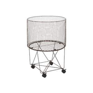 28 in. H 4-Wheeled Iron Wire Frame Storage Basket in Tarnished Gray