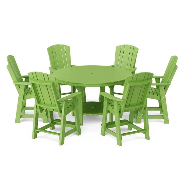 Wildridge Heritage 7-Piece Lime Green HDPE Plastic Outdoor Patio 60 in. Counter Set