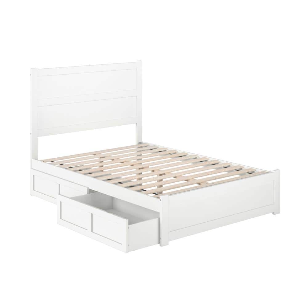White Twin Platform Bed with Storage Drawers and Headboard
