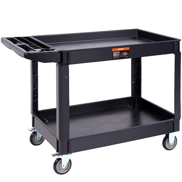 Utility Service Cart, 2-Shelf 550 lbs. Heavy Duty Plastic Rolling Utility Cart 360° Swivel Wheels (2-Brakes) 2025 Update