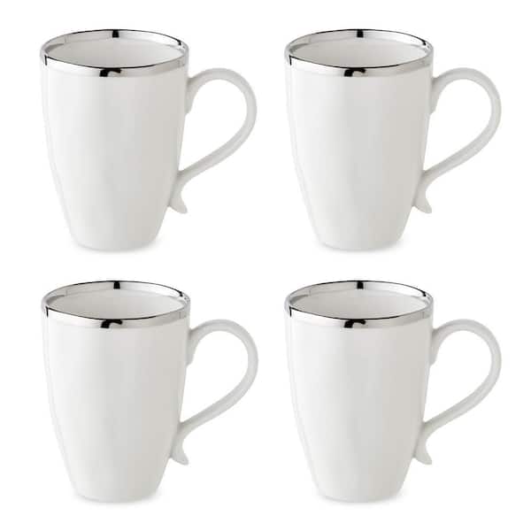 Certified International Regency 18 fl. oz. White and Silver Porcelain Mug (Set of 4)