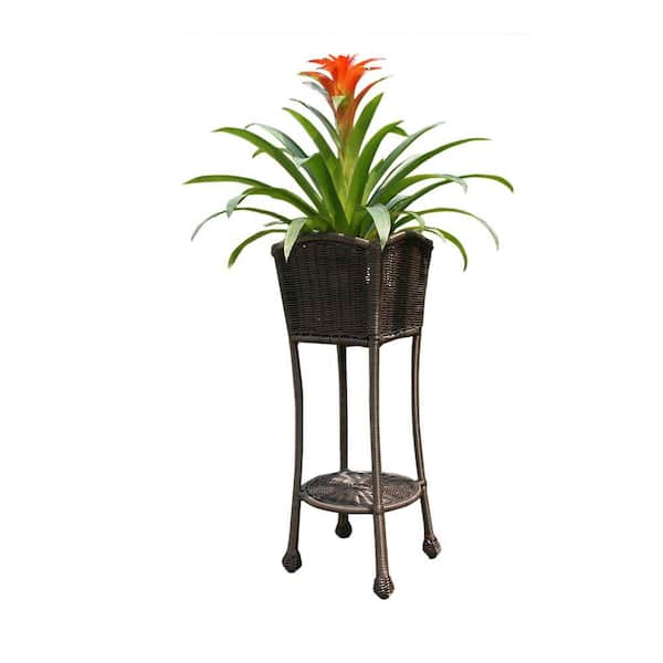 Jeco Resin Honey Wicker Patio Furniture Planter Stand