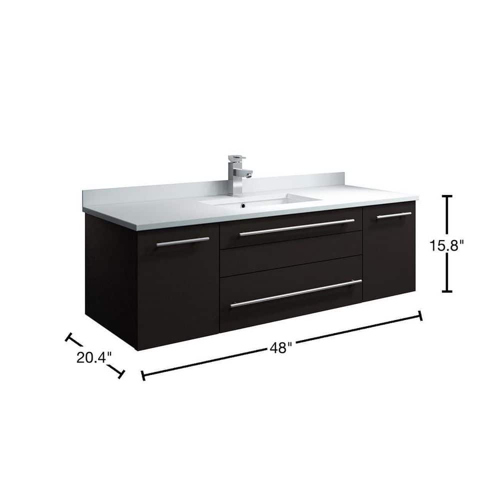 Espresso Solid Wood Wall Mount Vanity with Quartz Top and Ceramic Sink