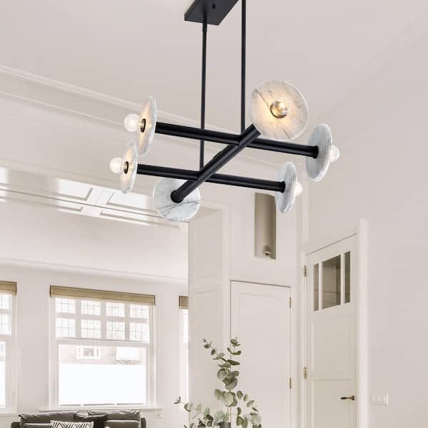 Fina 6-Light Matte Black Modern Linear Chandelier for Dining Areas