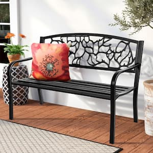 50 in. Metal Outdoor Garden Bench Patio Garden Bench in Black