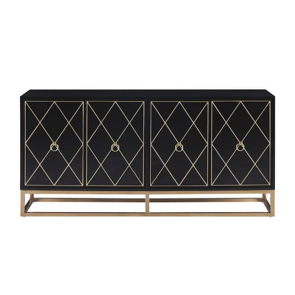 Best Master Furniture Sjang Black/High Gloss Lacquer Wood 64 in. W Sideboard