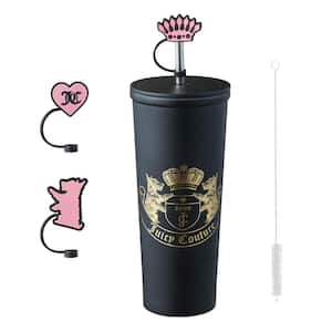 Couture Cup Set 24 oz. Black Stainless Steel Tumbler With Straw Toppers and Cleaning Brush