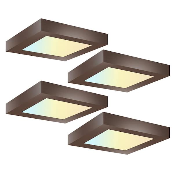 RUN BISON 4-Pack 5.5 in. Bronze Square Color Selectable Integrated LED Flush Mount Downlight