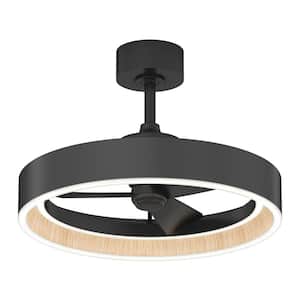 Alton 24 in. Indoor Black and Wood 8 Steps CCT 18.7 in. Integrated LED Ceiling Fan with Remote Included