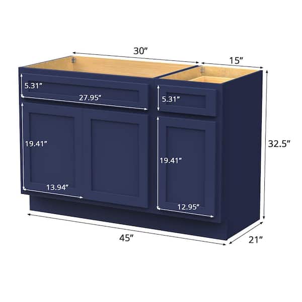 Vanity Art 45 in. W x 21 in. D x 32.5 in. H Bath Vanity Cabinet without Top in Blue