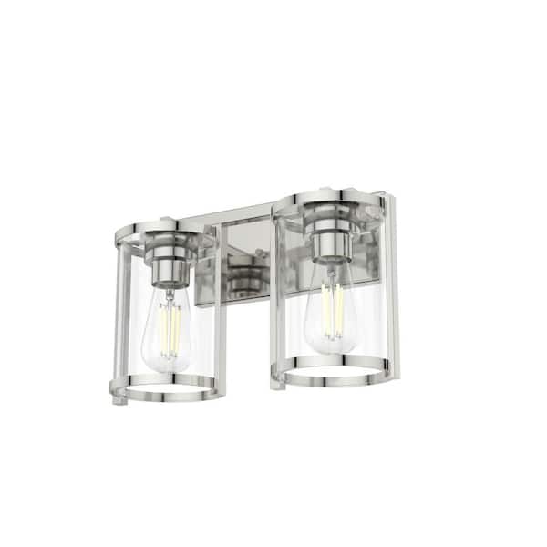 Hunter Astwood 15.5 in. 2-Light Polished Nickel Vanity Light with Clear Glass Shades