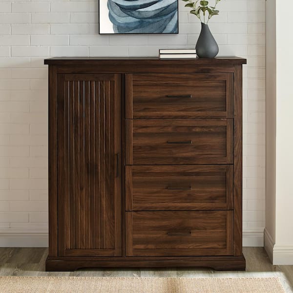 Dark Walnut Wood 4 Drawer, 45 Inch Wide Dresser Black