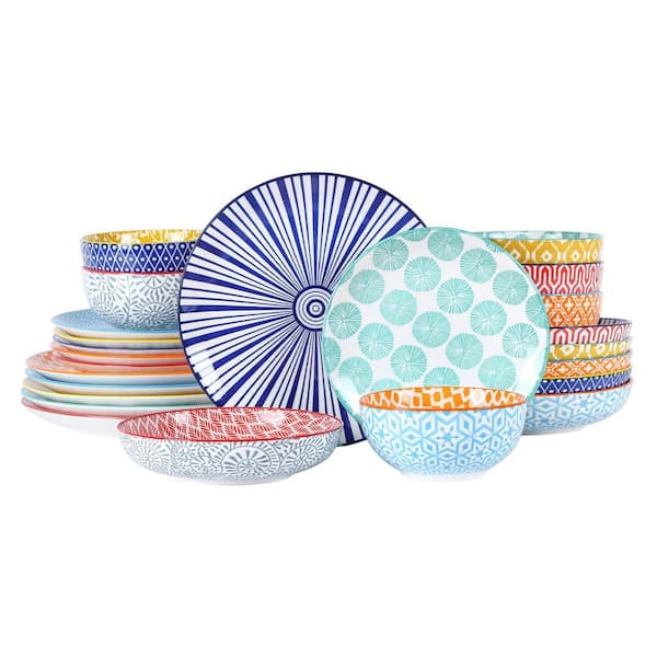 24-Piece Multi-colored Ceramic Dinnerware Set,Scratch Resistant, Dishwasher and Microwave and Oven Safe, (Service for 6)